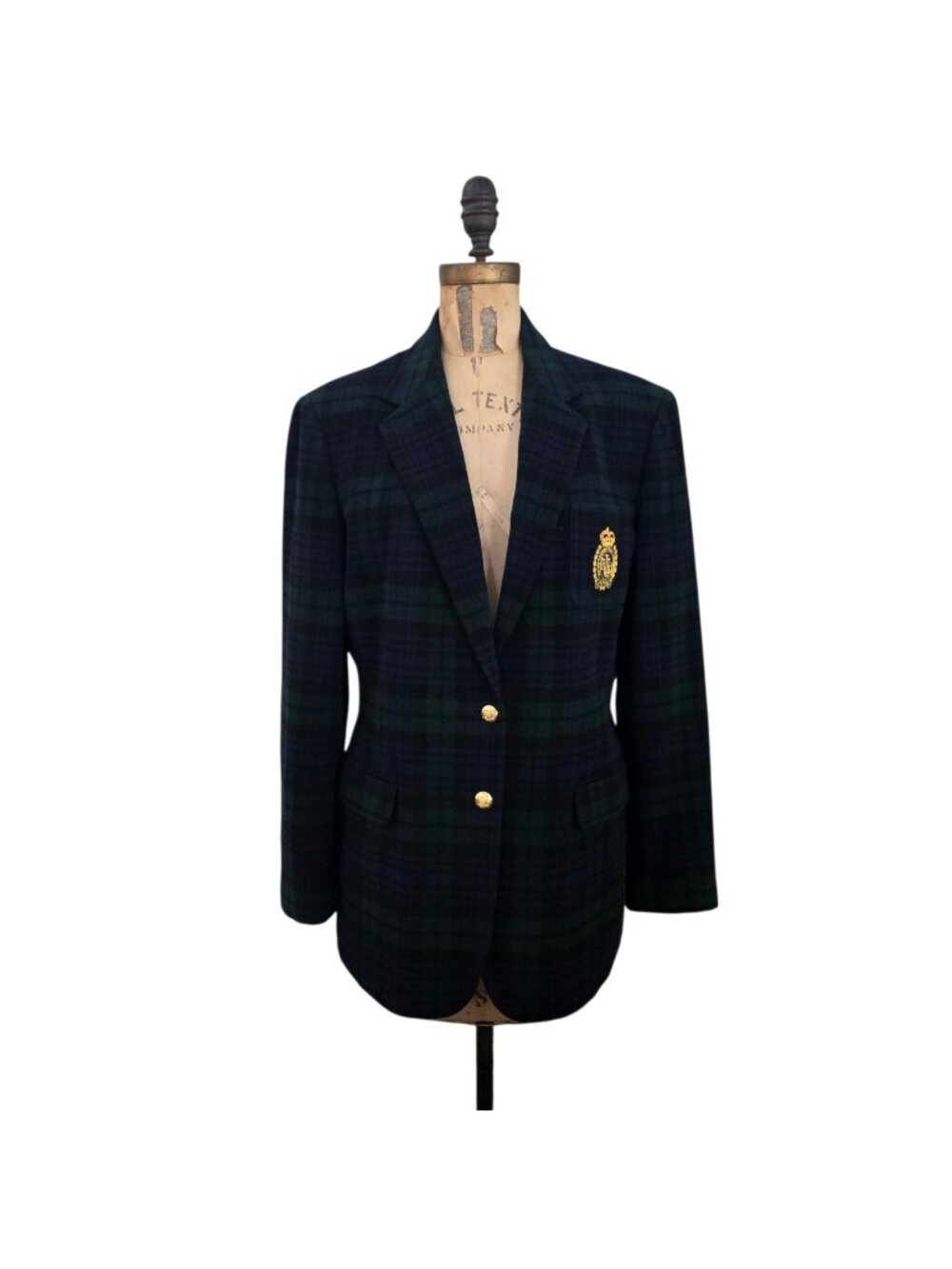 Lauren Ralph Lauren Cashmere Wool Blend Tartan Blazer Crest Jacket 14